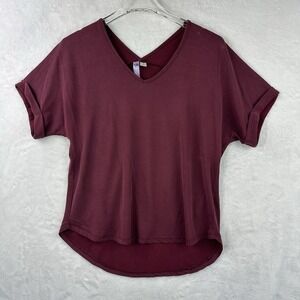 Alya Womens Deep Red  Short Sleeve Blouse Sm Dressy Soft T Shirt Hi Low‎